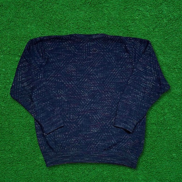Vintage 90s AOP Pattern Knit Blue Sweater - Picture 2 of 5